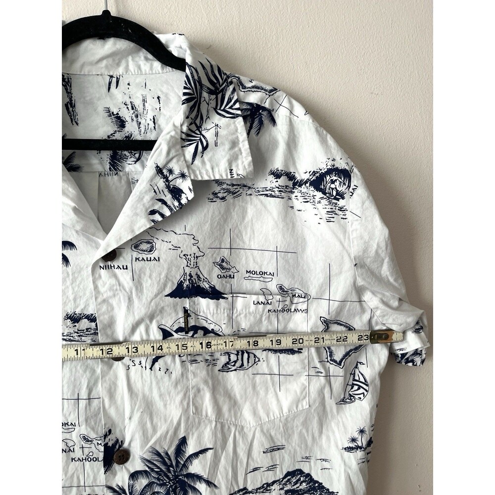 Vtg Palmwave Hawaiian Island Map Shirt Cotton Aloha Dolphins Mens XL - Picture 3 of 5